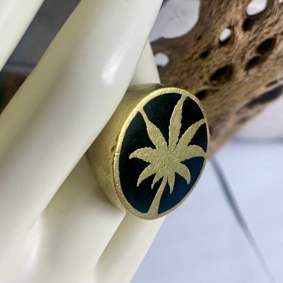 Vintage Brass Black Enamel WEED Ring - Picture 3 of 9